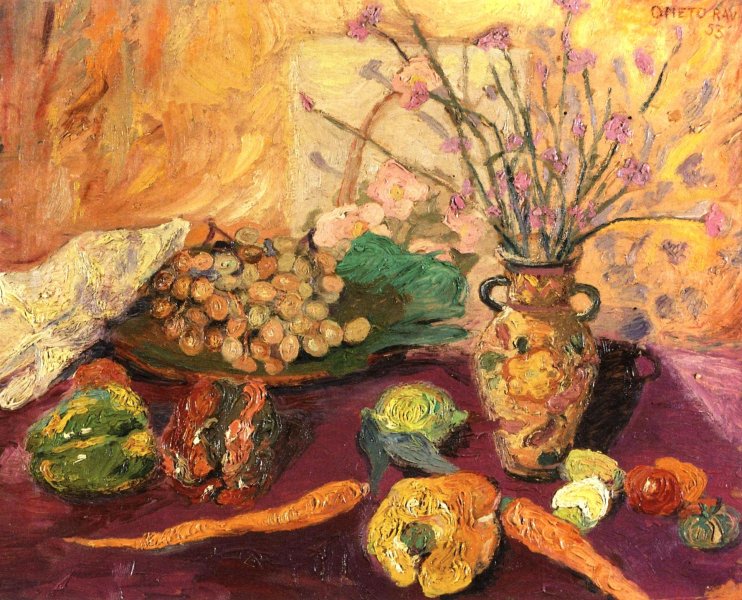 1953 natura morta olio su tavola - 50x60 cm - firmato e datato in alto a destra collezione privata